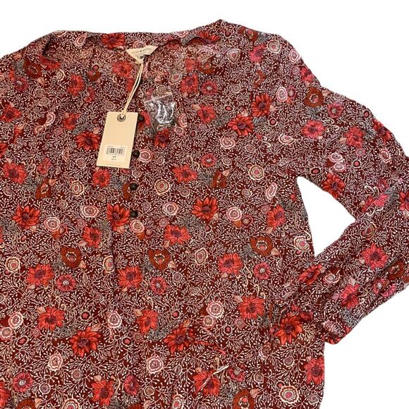 LUCKY BRAND Boho Paisley Printed Floral Blouse Red & Pink NWT $98 MSRP Sz Small - Picture 3 of 10
